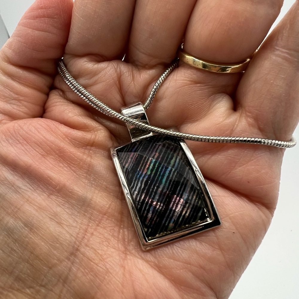 Dichroic Glass Multicolored Chic Silver Pendant Necklace - Picture 2 of 7